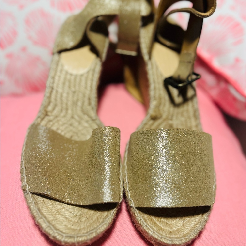 J. Crew Gold Metallic Espadrille Wedge Sandals
